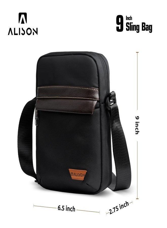 Alison Sling Bag for Men 4L Small Side Bag Stylish Crossbody Bag for 9" iPad Pocket Premium Mobile Bag Polyester Water-Resistant Shoulder Bag for Business Office Casual (Black) - Image 4